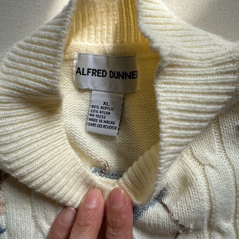Alfred Dunner Cream Sweater with Blue and Brown Argyle & Floral Embroidery - Picture 8 of 8